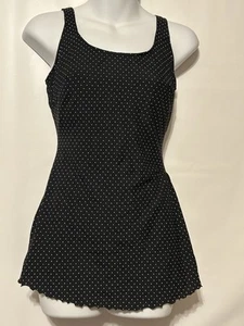 Slim Allure Black Polkadot Swimsuit Swimdress Vintage Size 10L One Piece - Picture 1 of 7