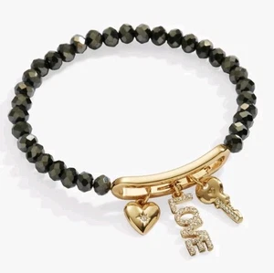 Alex and Ani Pavé Lock + Key Heart Love Charm Stretch Beaded Bead Bracelet New - Picture 1 of 5