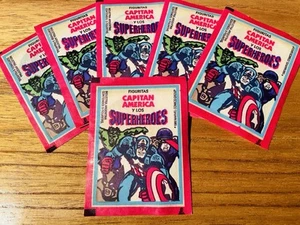 1980 6x Marvel Captain America Super Heroes Argentina Stickers Sealed Packs - Picture 1 of 3