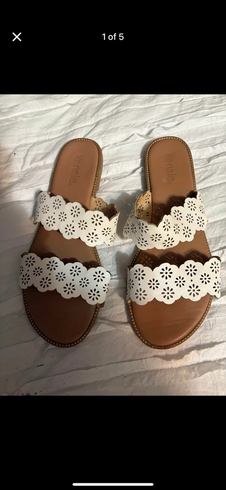 Kensie Sandalias Sin Cordones, Flores Blancas Talla 9 Excelente Estado 9.00$  Foto 1 de 4