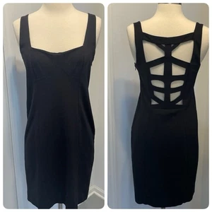 Nicole Miller M Black Sheath Dress Square Neck Sexy Back EUC - Picture 1 of 11