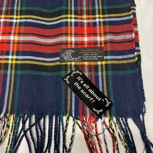 Blau Beige Schwarz Rot Streifen Karo Kaschmir Feel Schal 100% Acryl für Unisex - Bild 1 von 2