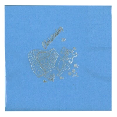 Pack of 15 Luxury Blue Christening Teddy Foil Finished Large Napkins (3 Ply) - Image 1 of 2