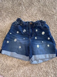Jordache Girls 10 Denim Embroidered Daisy Paper Bag Shorts NWOT - Picture 1 of 3