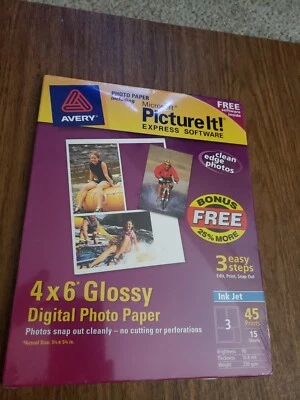 Avery 4x6 Glossy Digital Photo Paper 15 Sheets 45 Prints Software Included NEW - Image 1 of 4