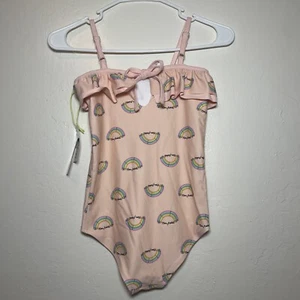 NEON REBELS  Isadora Ruffle One Piece Swim Suit, Pink Salt Rainbow Size 10Y NWT - Picture 1 of 8