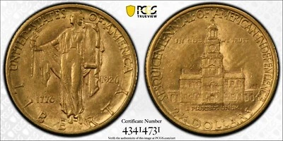 1926 SESQUICENTENNIAL COMMEMORATIVE $2.50 GOLD PCGS CERTIFIED AU58 - Image 1 of 4