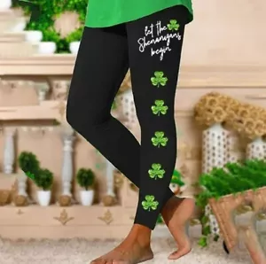 St. Patrick's Day Women's Irish Green Shamrock Leggings High Waisted Yoga Pants - Picture 1 of 2
