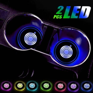 2pc RGB LED Car Interior Cup Holder RGB Light Mat Pad Drink Coaster Accessories - Imagen 1 de 12
