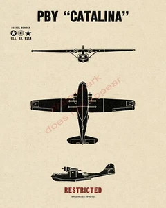 WWII USA Consolidated PBY Catalina Patrol Bomber Aircraft Recognition Poster V-1 - Picture 1 of 7