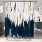 LORIE Navy Blue Shower Curtain Abstract Brush Strokes Oil Painting Ombre Bathroo