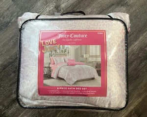 Juicy Couture Pink Leopard Satin KING 8pc Set Comforter Shams Sheet Set Pillow - Picture 1 of 4