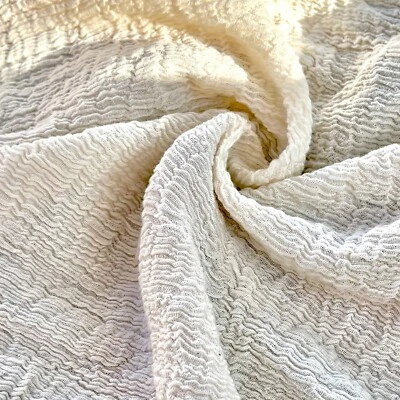 Double Gauze Neutral Stretchy Crinkle Cotton Fabric By 2 Meters, Textured. - Image 1 of 4