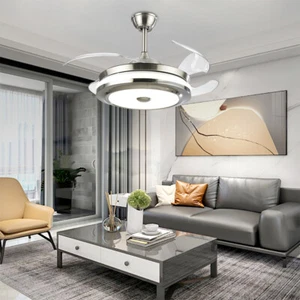 36" LED Ceiling Fan Light with Retractable Blade Chandelier Fan Remote Control - Picture 1 of 12
