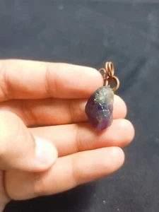 Vibrant Raw Fluorite Pendant - 28.5 Carats - Handcrafted Copper Wire Wrap - Picture 1 of 7