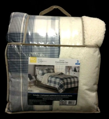 1 Mainstays 红色/绿色或灰色格子法兰绒夏尔巴卧室被子套装床 F/Q — 第 1/3 张图片