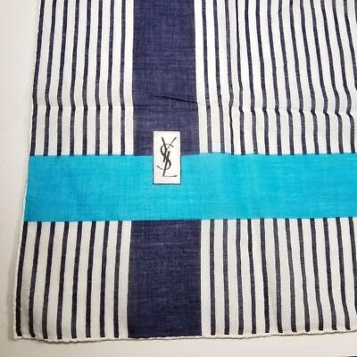 Bufanda de algodón vintage Yves Saint Laurent rayas blancas/azulesas 25" cuadrada Foto 1 de 4