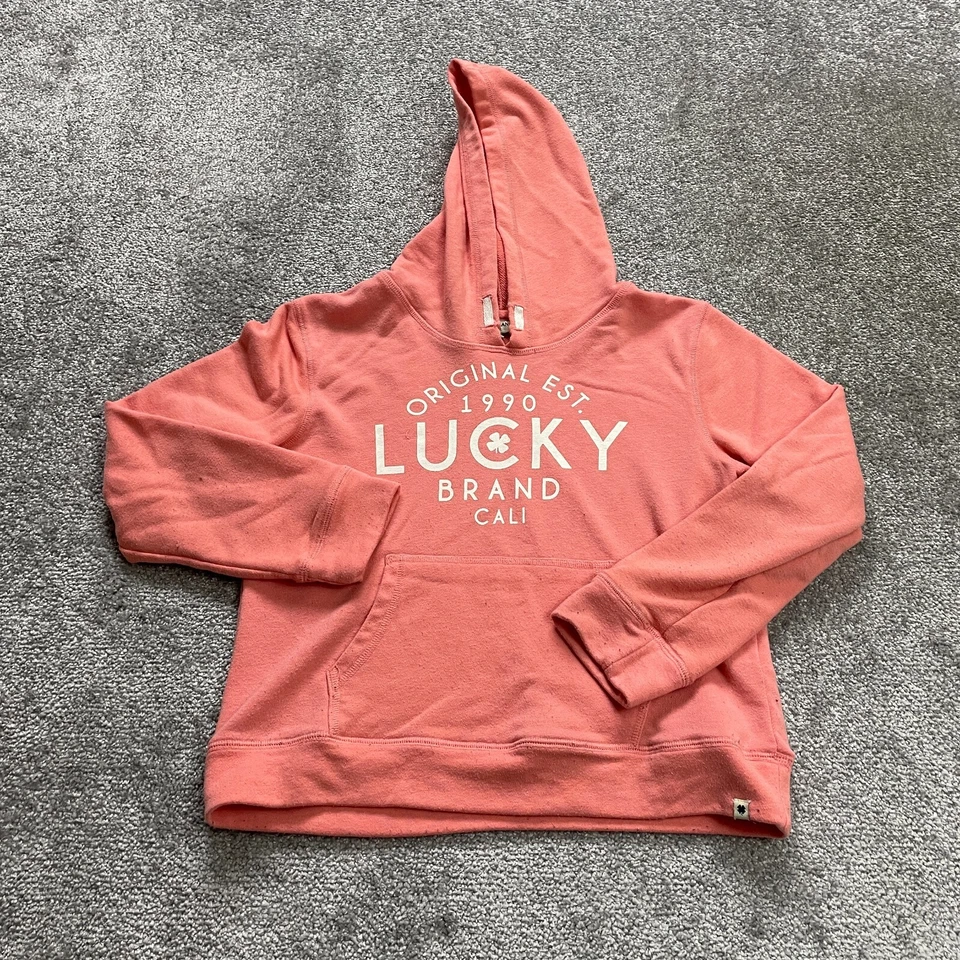 Lucky Brand Hoodie Sweatshirt Girls Kids Large Orange Drawstring Travel Casual - Image 1 of 4
