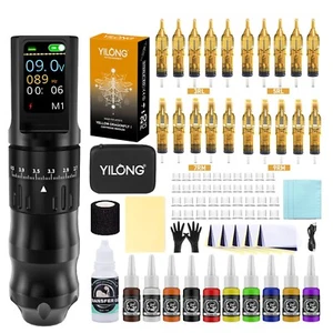 Wireless Tattoo Kit Complete Rotary Pen Machine 1200mAh Power Adjustable Stroke - Picture 1 of 9