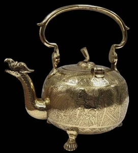 Antique French Liegoise Chiseled Brass Water Kettle Griffin Spout & Feet RARE - Picture 1 of 12
