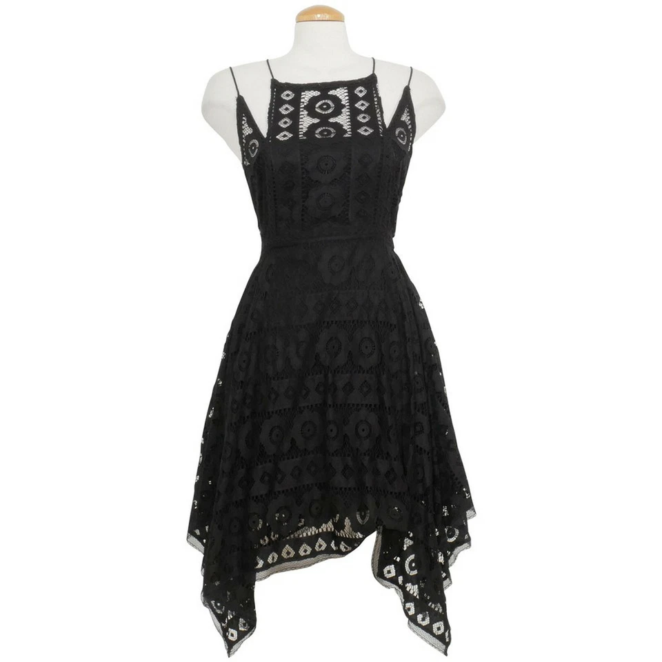 People Black Just Like Honey Asymmetric Hem Lace Dress 8 F516