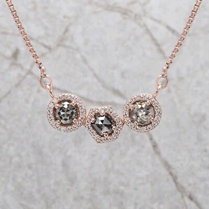1.03 Ct Mix Shape Cut Salt And Pepper Diamond 14K Rose Gold Engagement Pendant - Picture 1 of 9