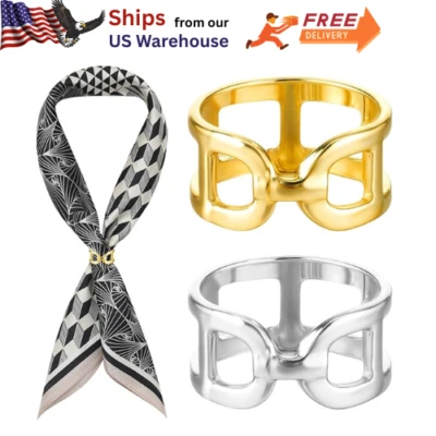 2 peças anel de cachecol feminino, clipes de cachecol de tira dourada cachecol de metal fivela deslizante seda - Imagem 1 de 4