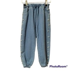 Pearl Embellished Denim Elastic Waist Jeans Kids Sz 7 - Picture 1 of 9