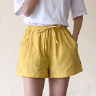 Women Summer Cotton Linen Shorts Sports Casual Loose Elastic Waist Pants Comfort