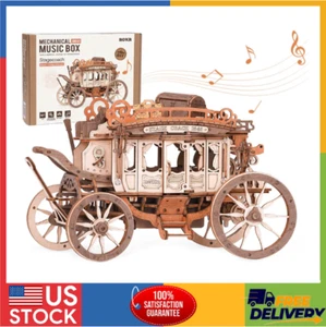 3D Wooden Puzzles for Adults-Stagecoach Music Box Kit-DIY Wood Model Kits for - Picture 1 of 7
