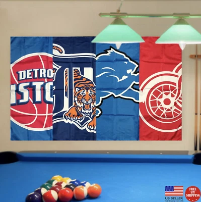 Detroit Redwings Lions Pistón Tigres Hombre Cueva Banderas 3X5 Bandera Puerta Trasera Bandera Foto 1 de 4