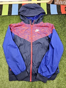 Nike boys windbreaker full zip jacket hooded size XL red blue color lightweight - Picture 1 of 9