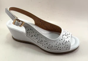 Atalina DC9955 White Mid Wedge Comfort Peep Toe Sandals - Picture 1 of 7