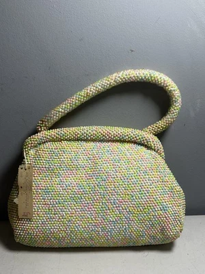 Antiga bolsa de mão de pipoca com miçangas de plástico pastel ponto doce MCM arco-íris NOS - Imagem 1 de 4