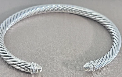 Previously used David Yurman Sterling Silver cable 5 mm Diamonds accents SMALL - Image 1 of 4