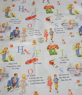 Vintage Cotton Fabric Dick Jane Michael Miller Jump Quilting Pearson 1/2 YD - Image 1 of 4