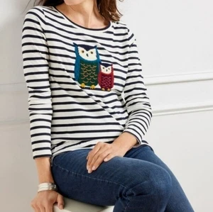 Talbots Owl Friends Striped Long Sleeve Tee Shirt NEW - Picture 1 of 5
