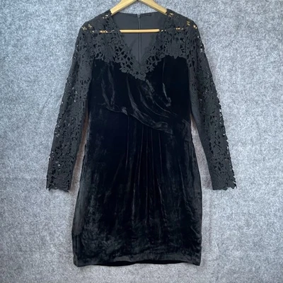 Vestido negro Elie Tahari para mujer 10 terciopelo encaje lindo gótico bruja oscuro romántico Foto 1 de 4