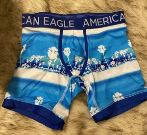 American Eagle AEO Flex Trunk Mens Boxer Briefs Size Small Blue Palm Trees NWOT - Picture 1 of 4