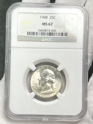 1948-P Washington Quarter 25c NGC MS67 ~ 90% Silver Philadelphia Coin - Image 1 of 4