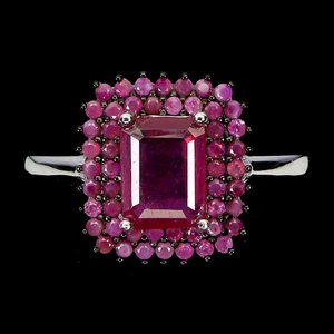 925 Sterling Silver Ring Octagon Ruby 8x6mm Sapphire Diamond Cut Gemstone Size 8 - Picture 1 of 13