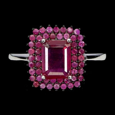 925 Anello Argento Sterling Ottagono Rubino 8x6mm Zaffiro Taglio Diamante Gemma - Immagine 1 di 4