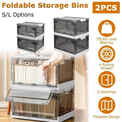 2 Packs 27L/56L Storage Bins with Lids Collapsible Wardrobe Organizer Container - Image 1 of 4
