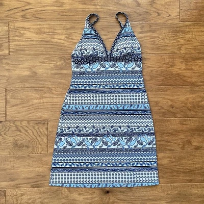 Tommy Bahama Swim Dress Size XS Paisley Terrace Over-the-Shoulder Blue/White - Image 1 of 4