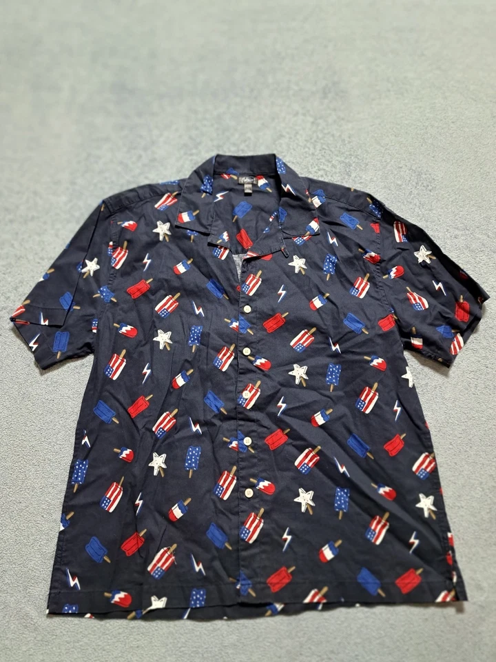 Camisa con botones City Streets para hombre talla grande azul estampado abstracto manga corta Foto 1 de 4