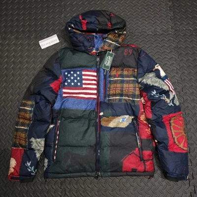 Polo Ralph Lauren Hooded Down Puffer Jacket Coat Patchwork USA Flag  Men's Sz S - Image 1 of 4