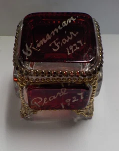 1927 Kingman Fair Souvenir Ruby Red Trinket Box w/ Lid Etched "Pearl" - Picture 1 of 11