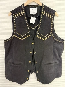 Free People Understated Leather Black Suede Studded Women’s Vest Size XL - Picture 1 of 13