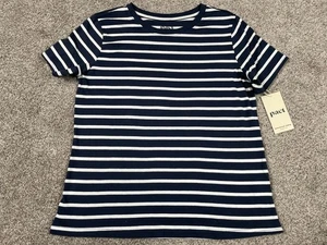 Pact Shirt Womens Small Blue Monterey Stripe Softspun Crew Neck Organic Tee NEW - Picture 1 of 11