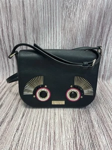 Kate Spade Crossbody Black Leather Eyes Design Purse Bag Handbag - Picture 1 of 4
